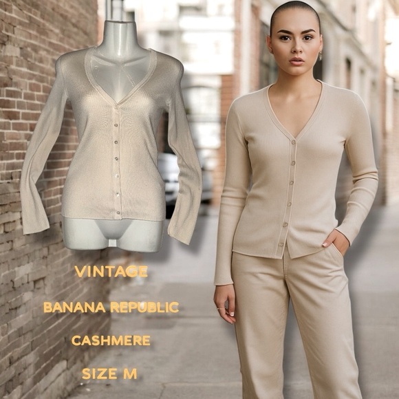 Vintage Banana Republic 100% Cashmere Cardigan - Size Medium Flaw! - Picture 1 of 16
